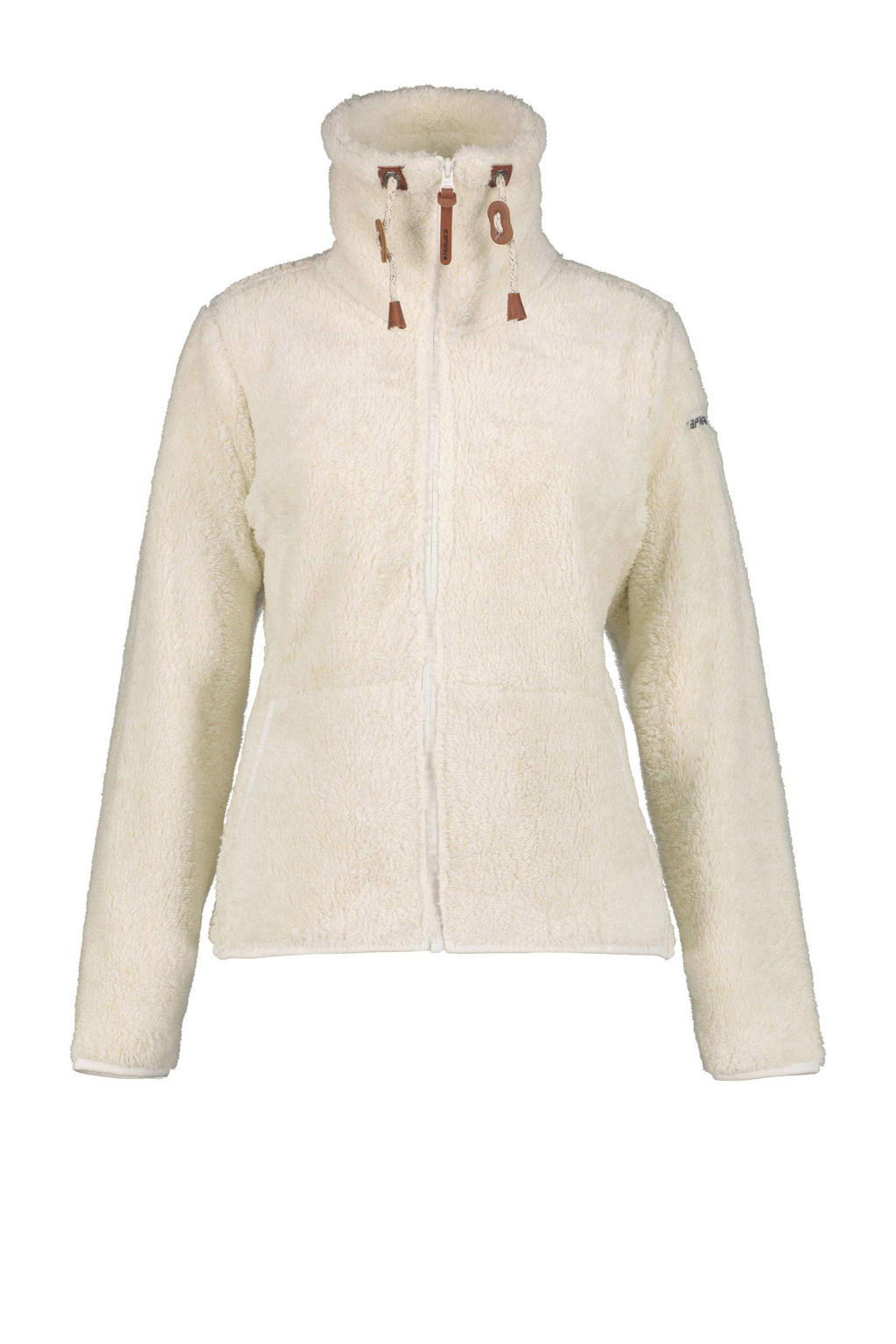 Ecru dames Icepeak teddy fleece vest Colony met melée print, lange mouwen, opstaande kraag en ritssluiting