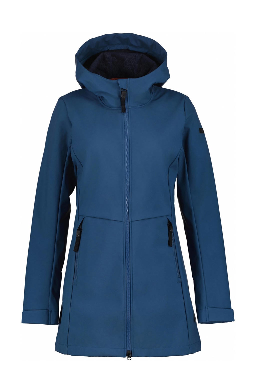 Blauwe dames Icepeak jas Alamosa van polyester met effen, lange mouwen, capuchon en 2-way rits