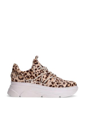 leren sneakers beige/zwart