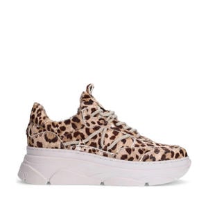 leren sneakers beige/zwart