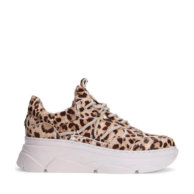 Sacha leren sneakers beige/zwart wehkamp