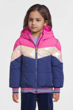gewatteerde colourblock jas Sofie roze/goud/donkerblauw
