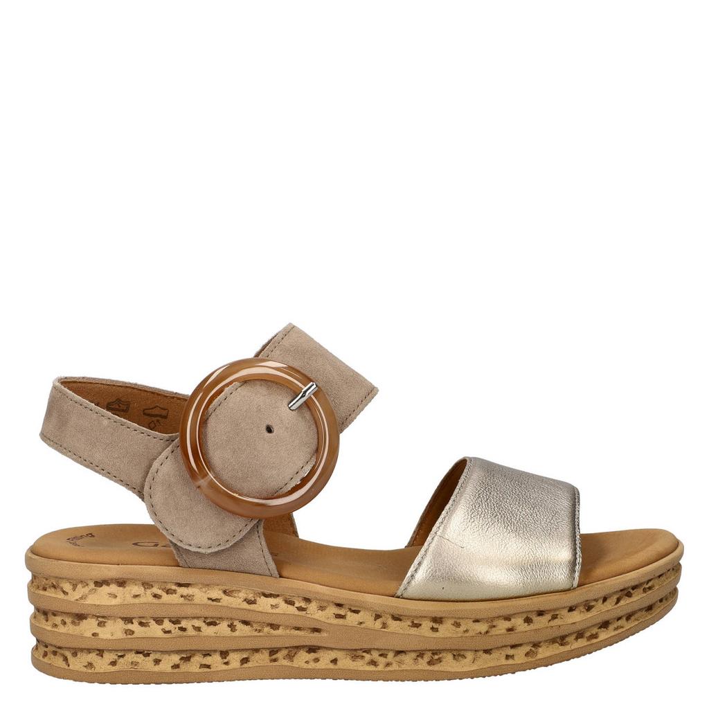 Beige en gouden dames Gabor leren sandalen met klittenband