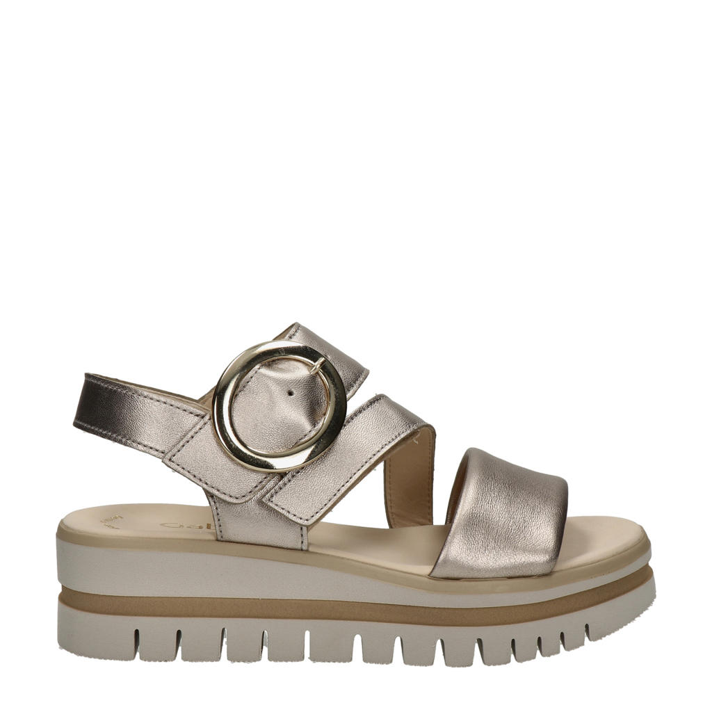 Gouden dames Gabor leren sandalen met klittenband