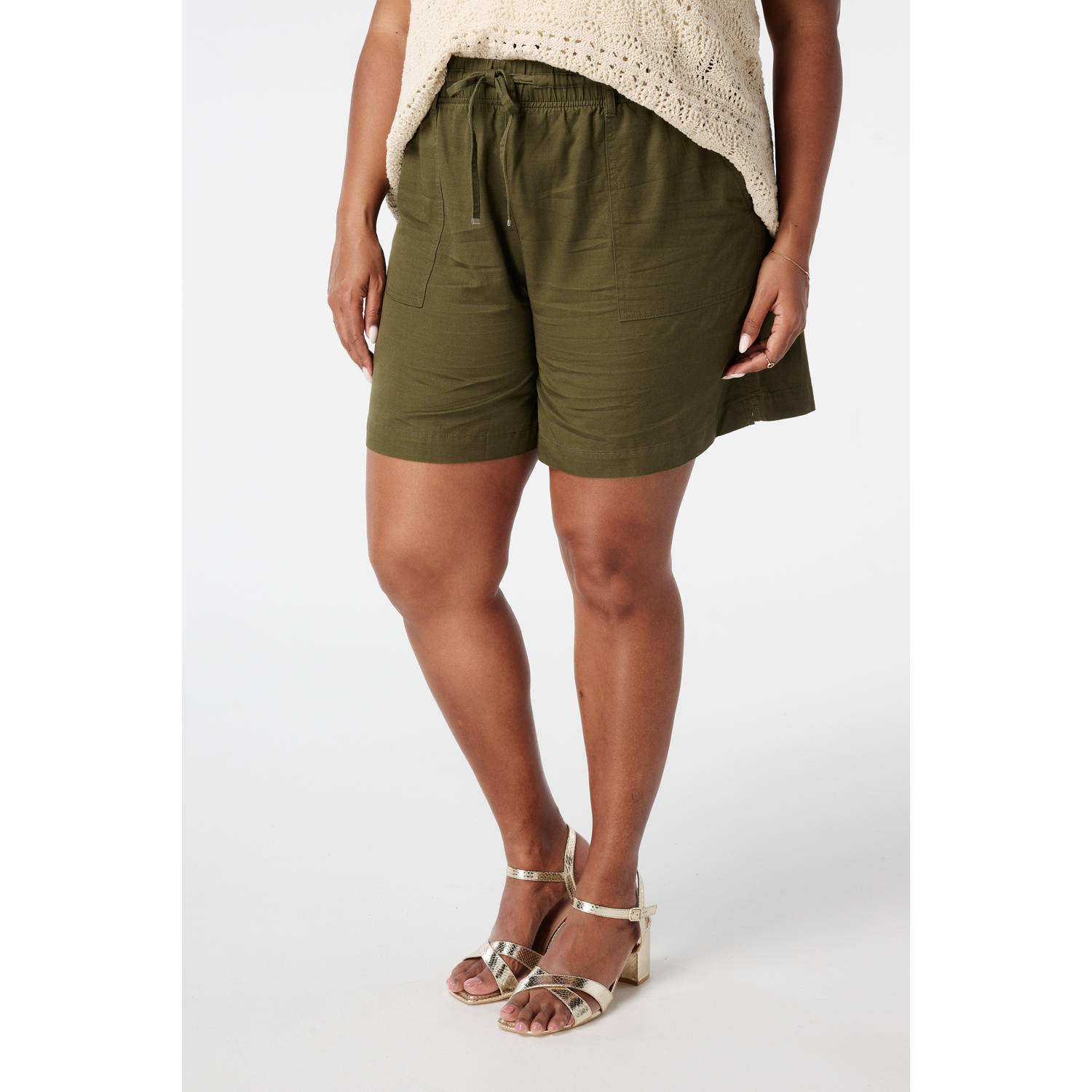 MS Mode rechtvallend high waist casual short kaki