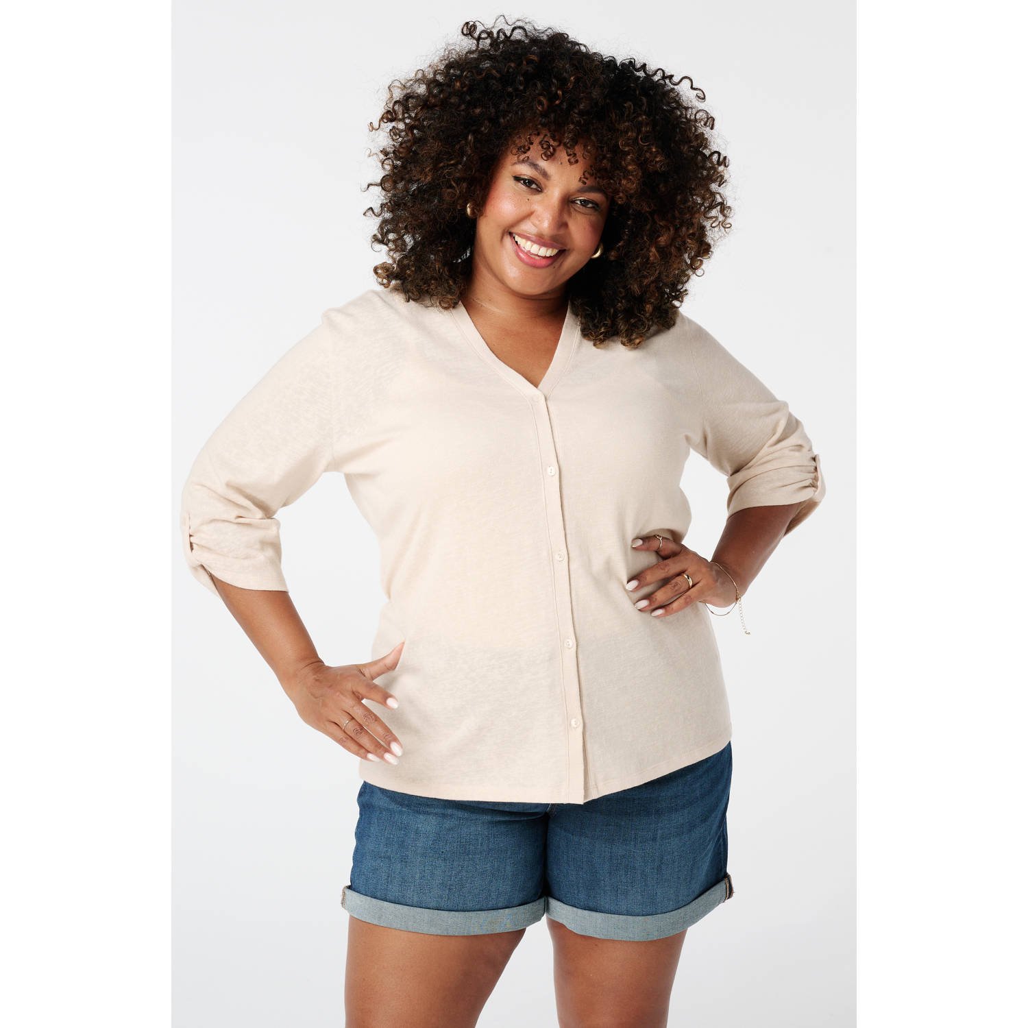 MS Mode vest crème fijn gebreid