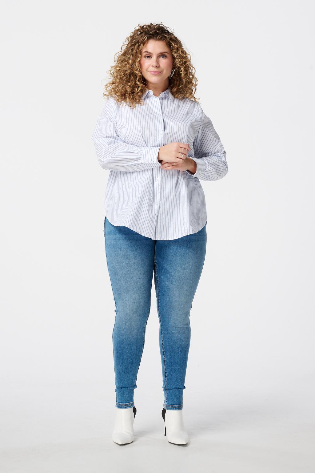Medium blue denim dames MS Mode slim fit jeans van denim met regular waist en effen