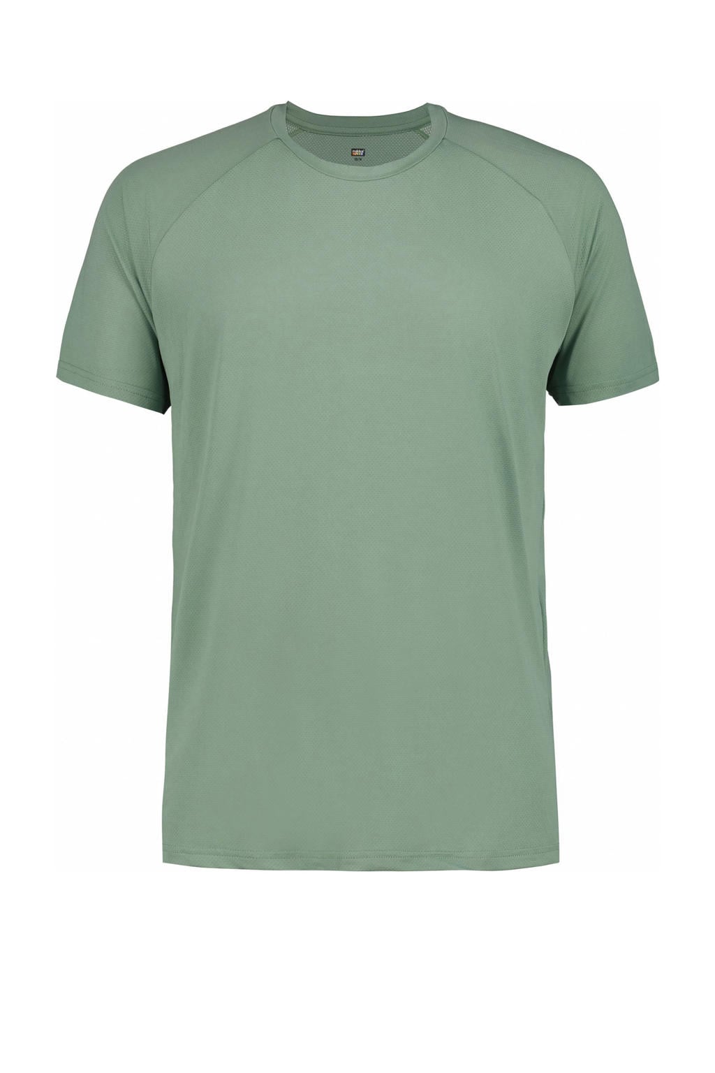 Olijfgroene heren Rukka hardloopshirt Muukko V2 van polyester met korte mouwen en ronde hals