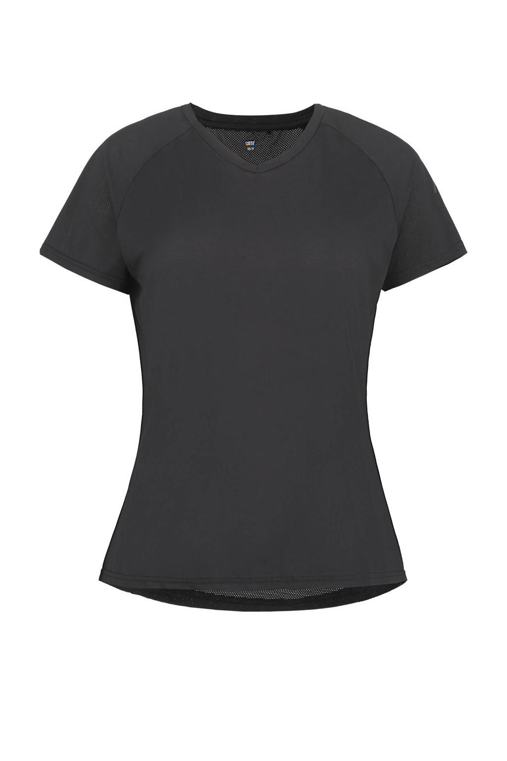 Zwarte dames Rukka hardloopshirt Muuko V2 van polyester met korte mouwen en V-hals