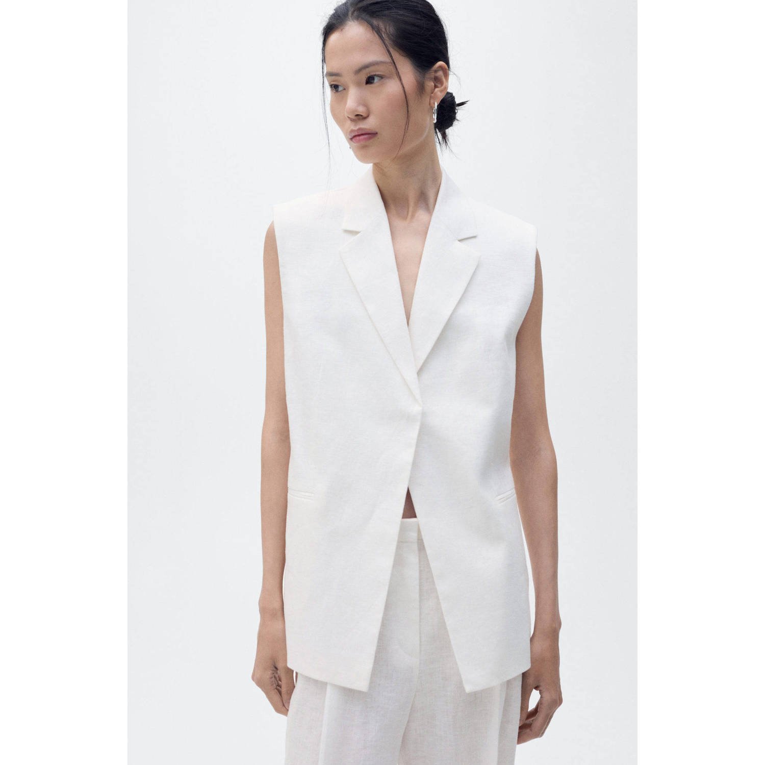 Mango linnen gilet wit