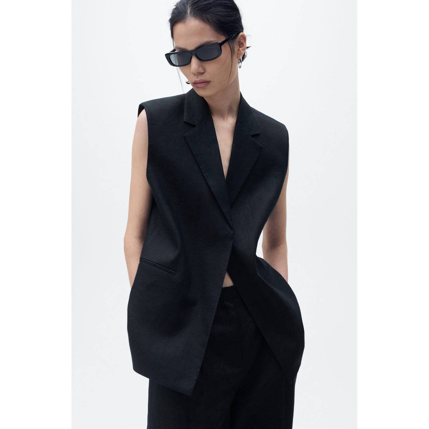 Mango linnen gilet zwart