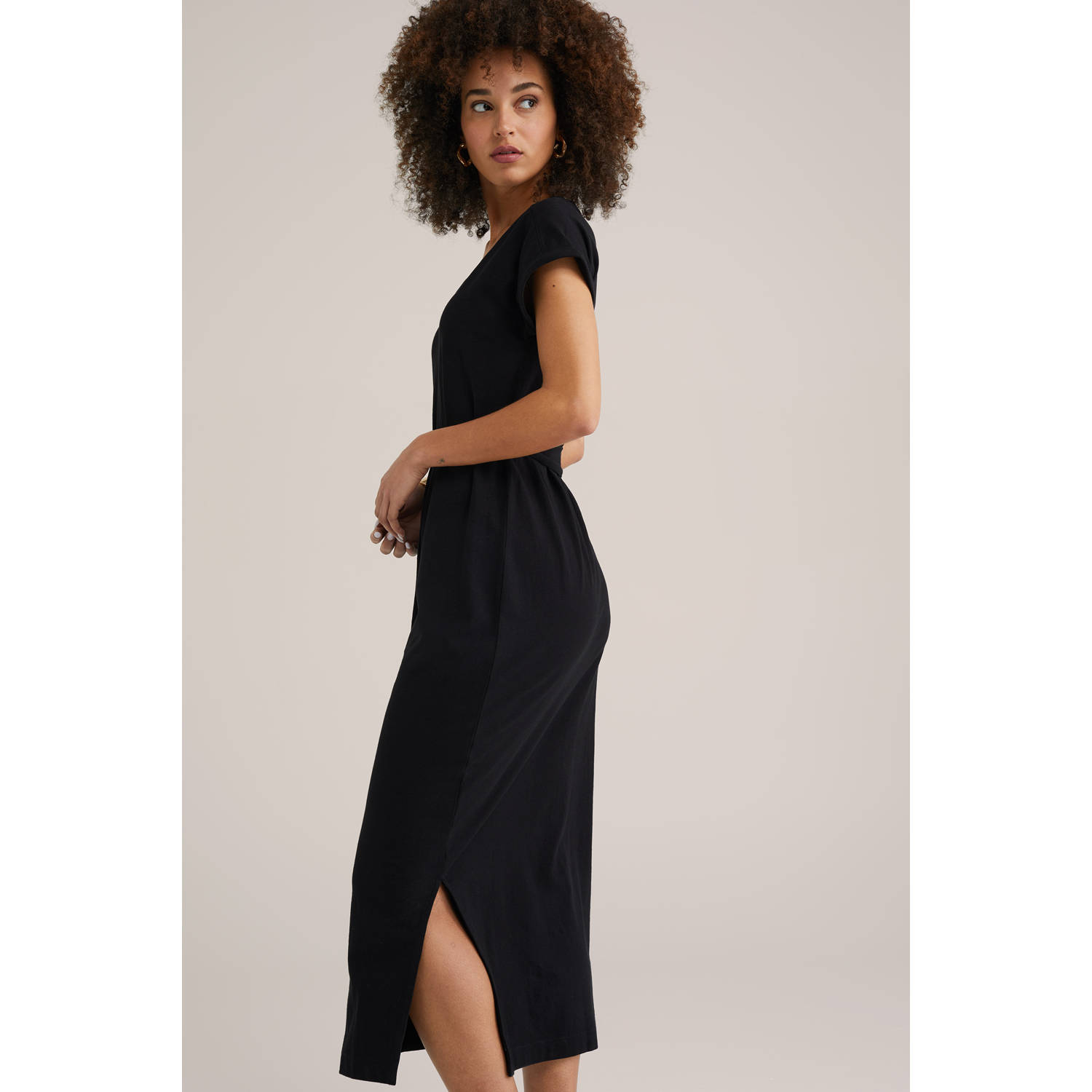 WE Fashion linnen midi jurk zwart