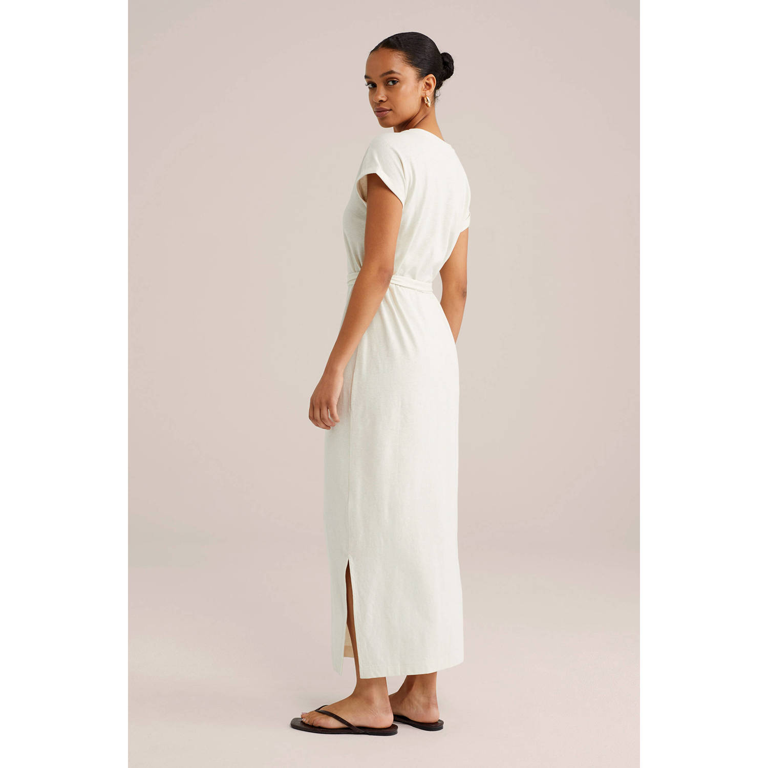 WE Fashion linnen midi jurk ecru