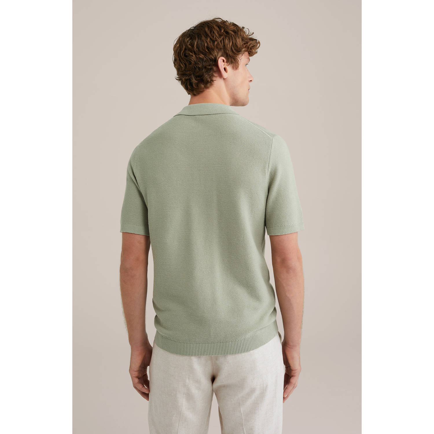 WE Fashion linnen regular polo gebreid lichtgroen