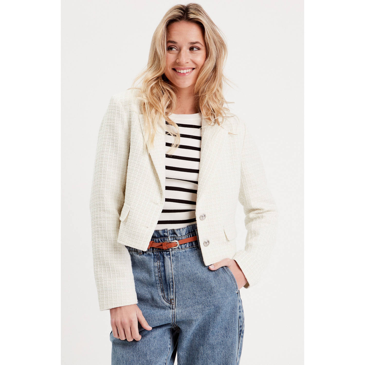 Cache cropped blazer ecru