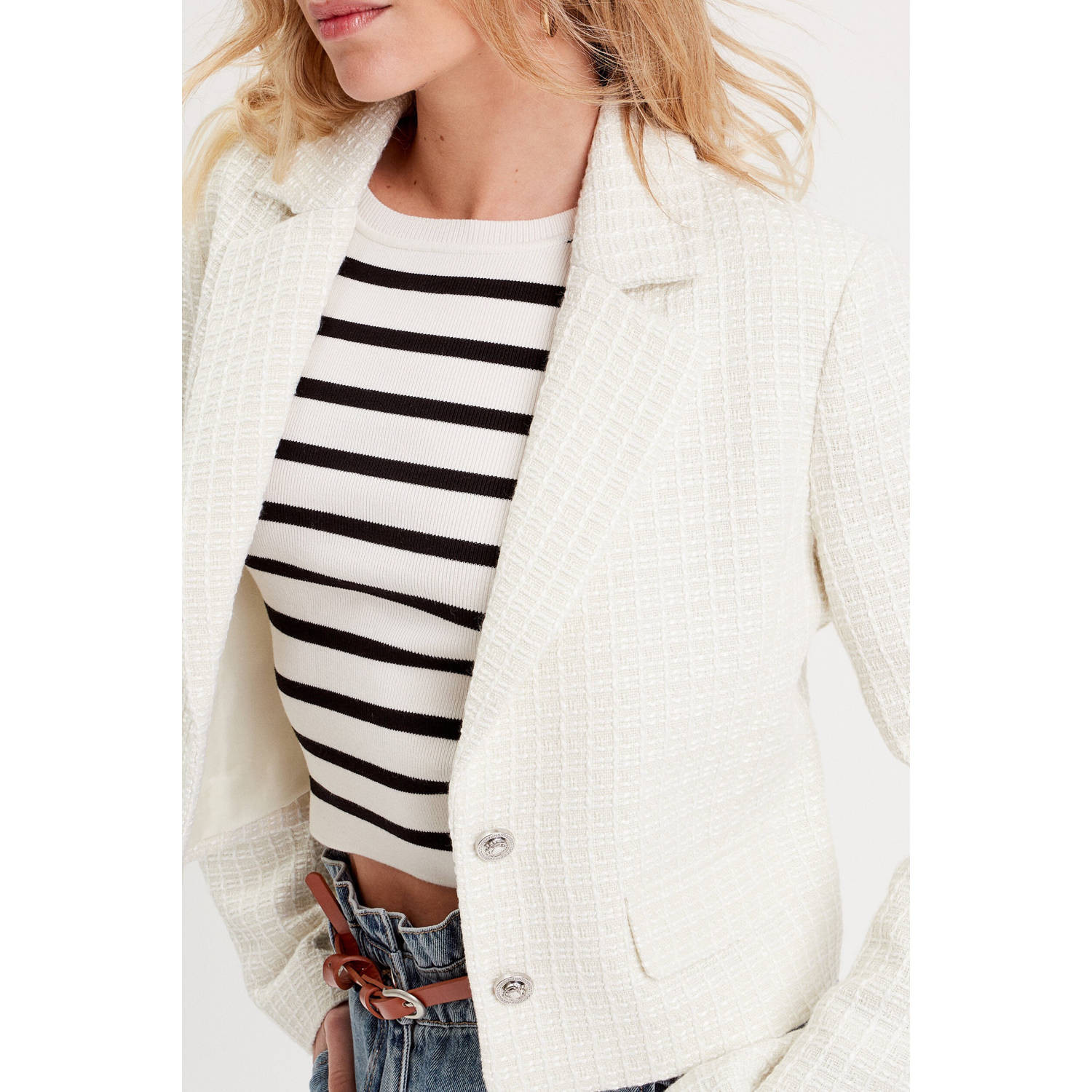 Cache cropped blazer ecru