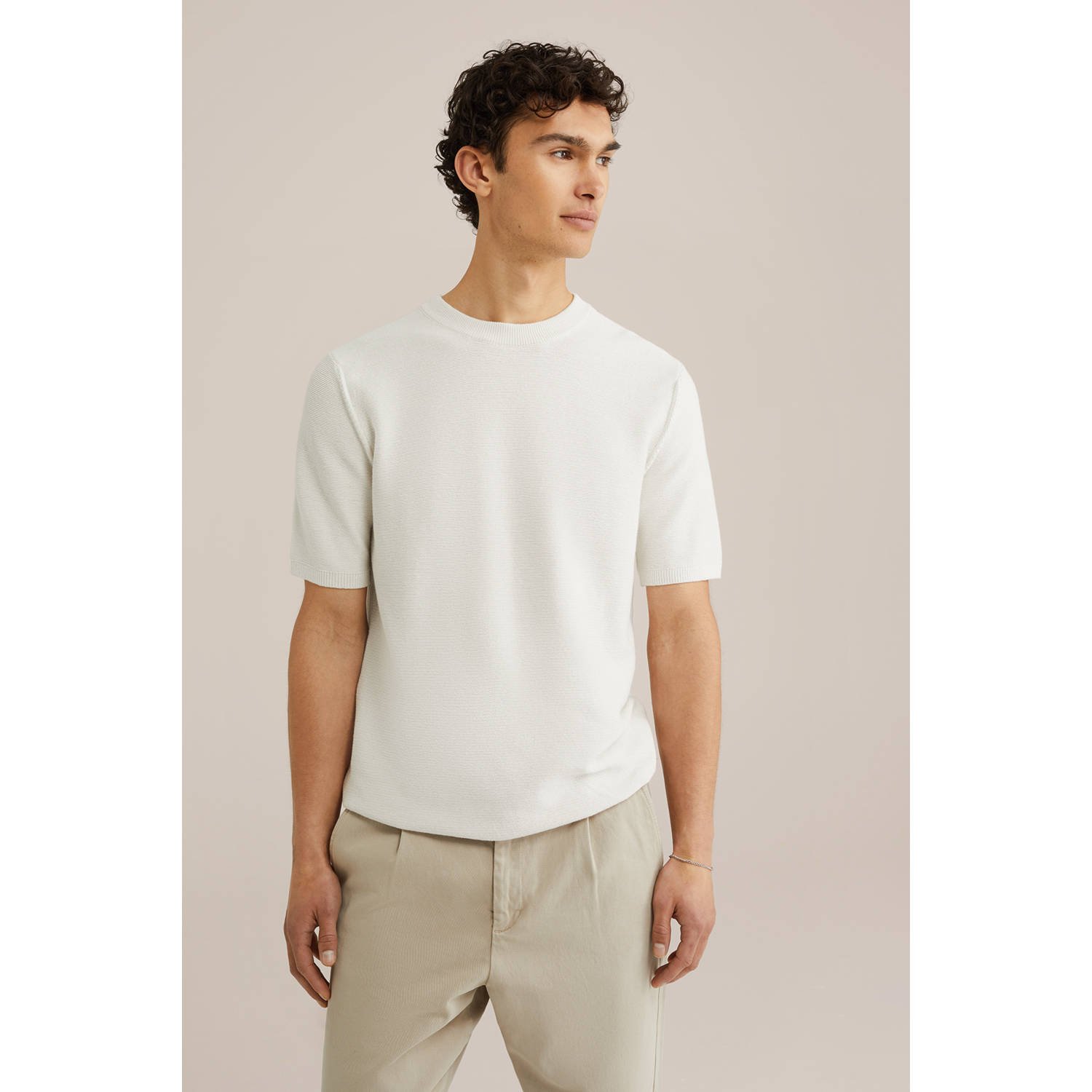 WE Fashion linnen T-shirt fijn gebreid ecru