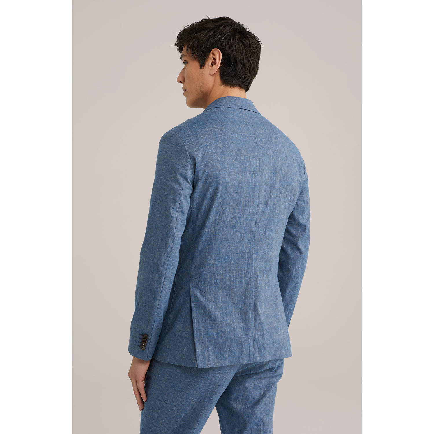 WE Fashion gemêleerd slim fit colbert met linnen blauw