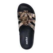 thumbnail: Sacha slippers met slangenprint beige/zwart