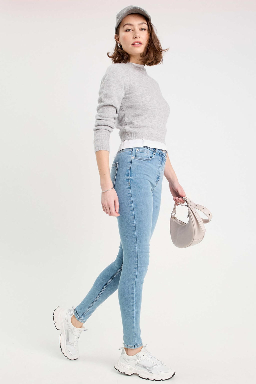 Light blue denim dames Cache Cache skinny jeans van denim met regular waist, rits- en knoopsluiting en effen