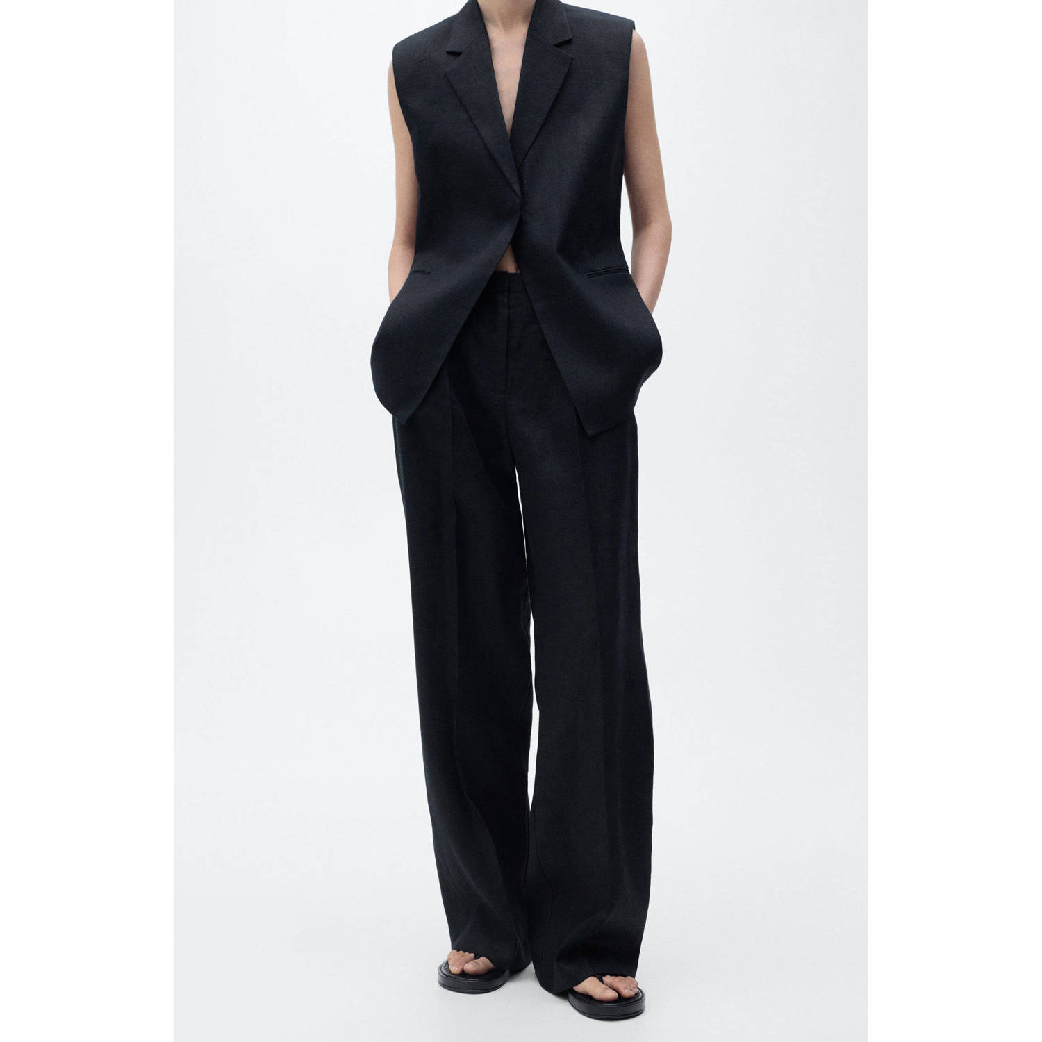 Mango linnen regular waist broek zwart