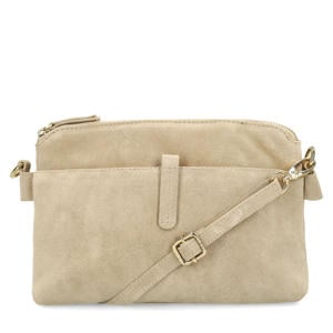 suede crossbody tas beige