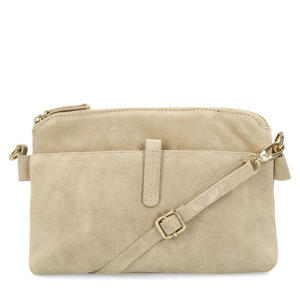 suede crossbody tas beige