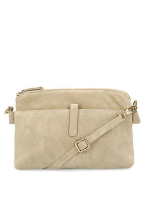 suede crossbody tas beige
