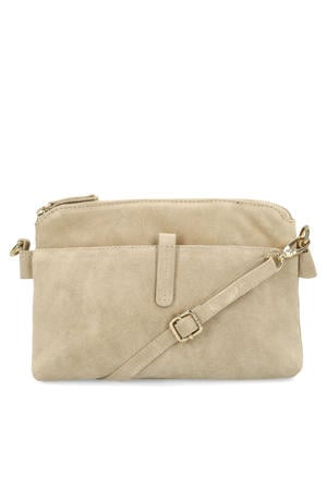 suede crossbody tas beige