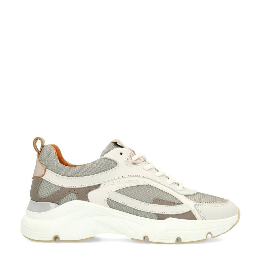 Grijze dames Manfield chunky leren sneakers met veters