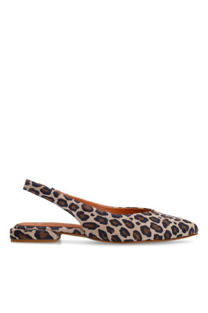 suède slingback loafers met panterprint beige/zwart