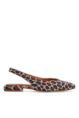 suède slingback loafers met panterprint beige/zwart