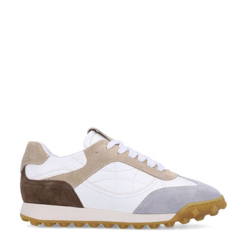 Manfield leren sneakers wit/taupe/lichtblauw afbeelding