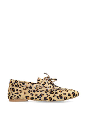 leren bootschoenen met panterprint beige/zwart