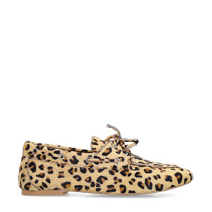   leren bootschoenen met panterprint beige/zwart