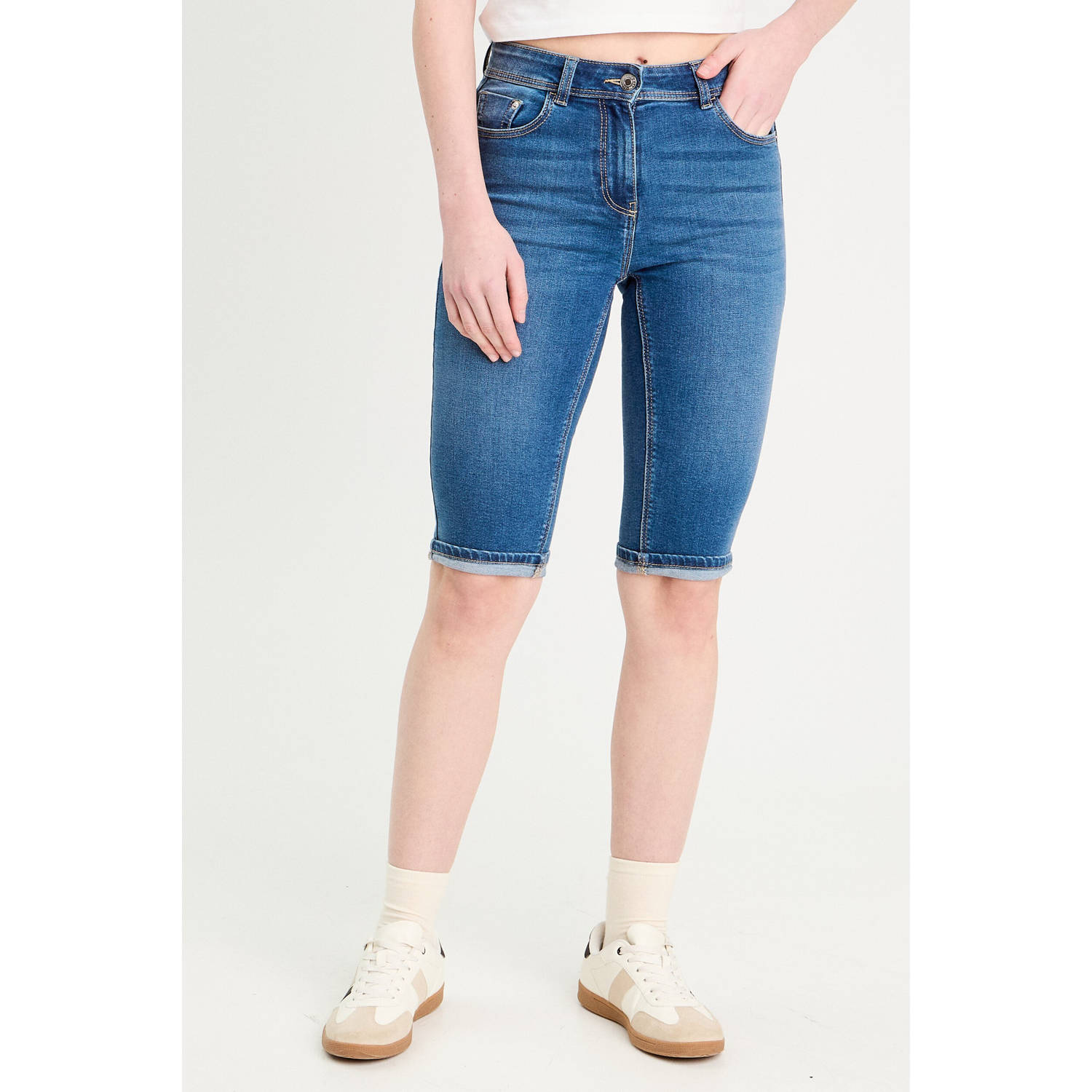 Cache denim slim regular waist short dark blue denim