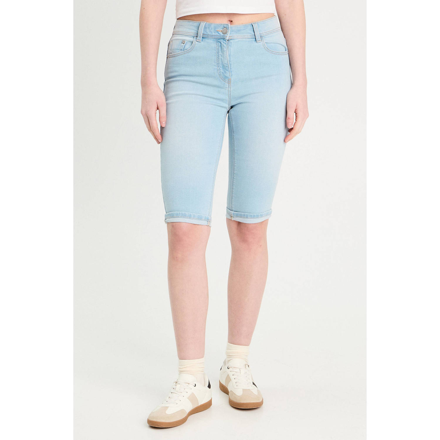 Cache denim slim regular waist short light blue denim