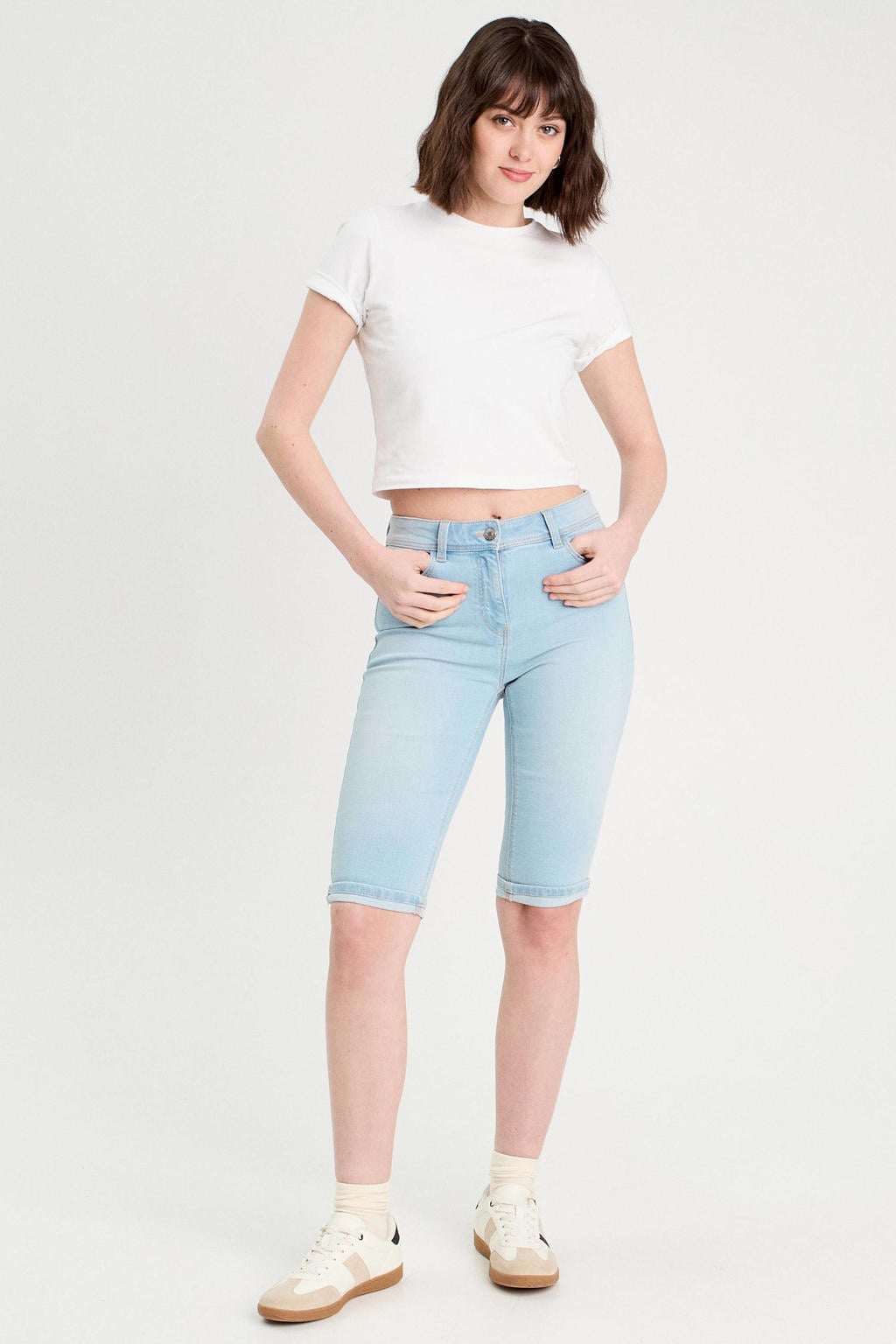 Light blue denim dames Cache Cache slim regular waist short van denim met effen
