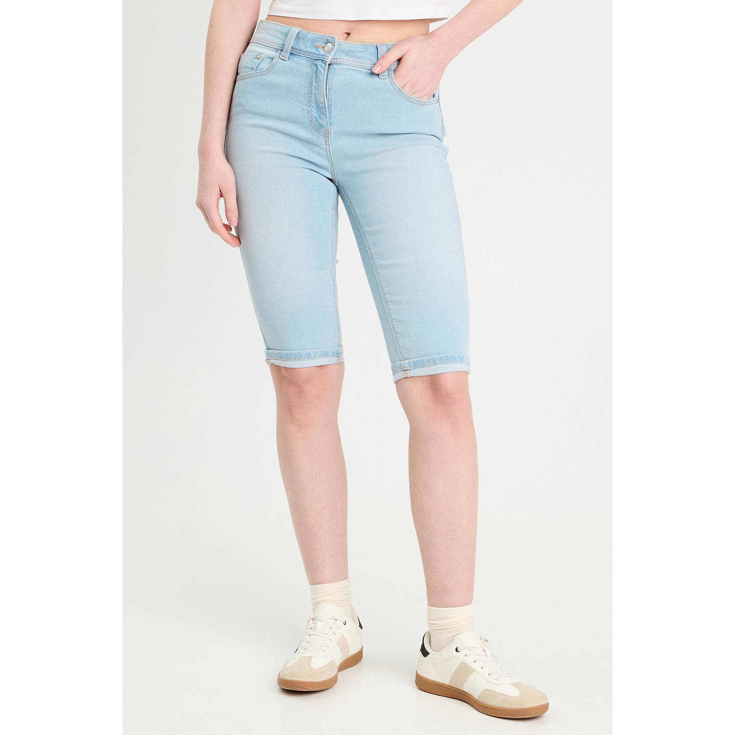 Cache denim slim regular waist short light blue denim