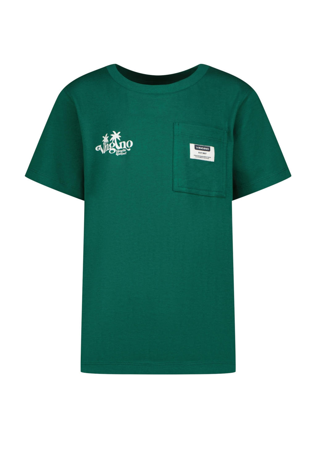 Groene jongens Vingino T-shirt van katoen met backprint, korte mouwen en ronde hals