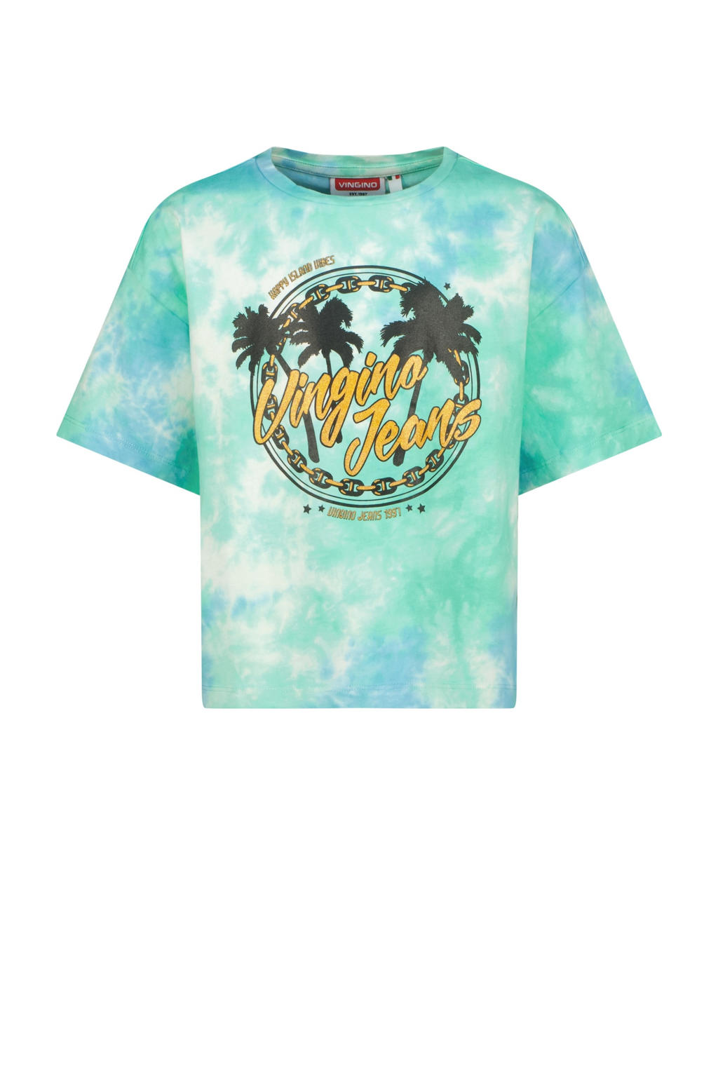 Mintgroene meisjes Vingino T-shirt van katoen met tie-dye effect, korte mouwen en ronde hals