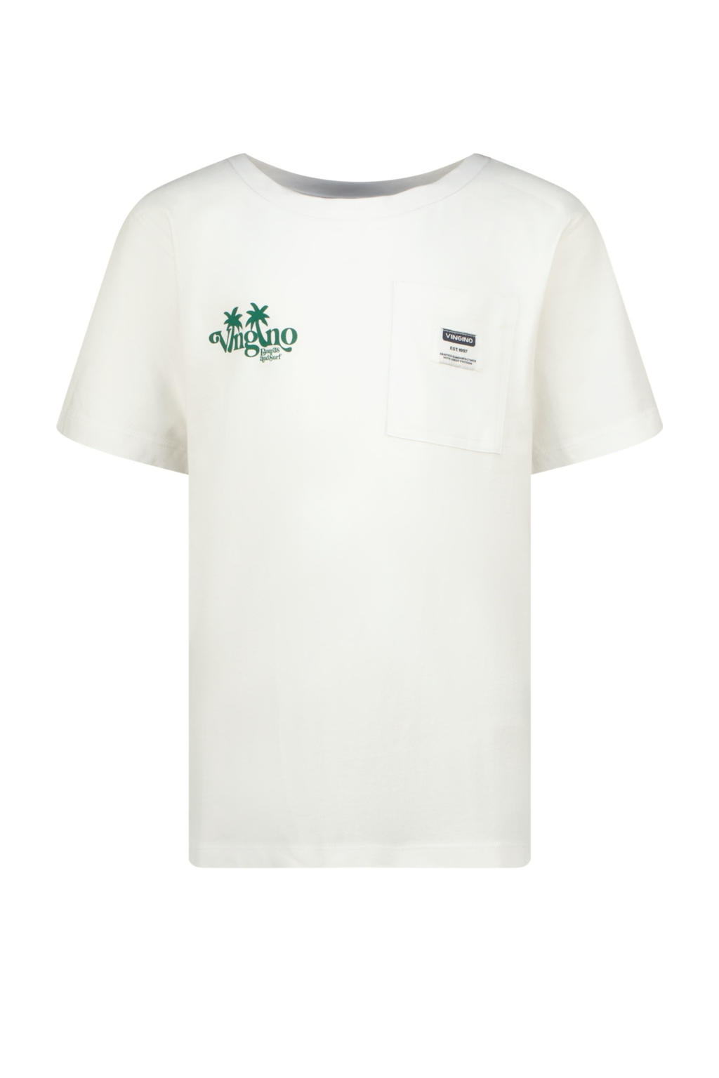 Witte jongens Vingino T-shirt van katoen met backprint, korte mouwen en ronde hals