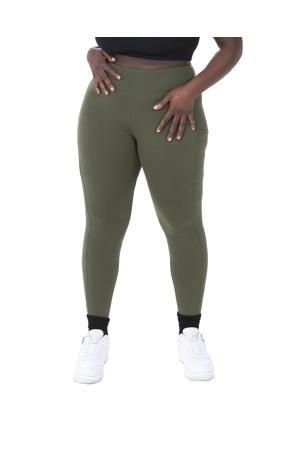 Plus Size sportlegging met zakken kaki