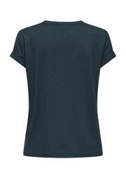 thumbnail: Grijsblauwe dames ONLY T-shirt blauw van viscose met effen, korte mouwen, ronde hals en omslagdetail