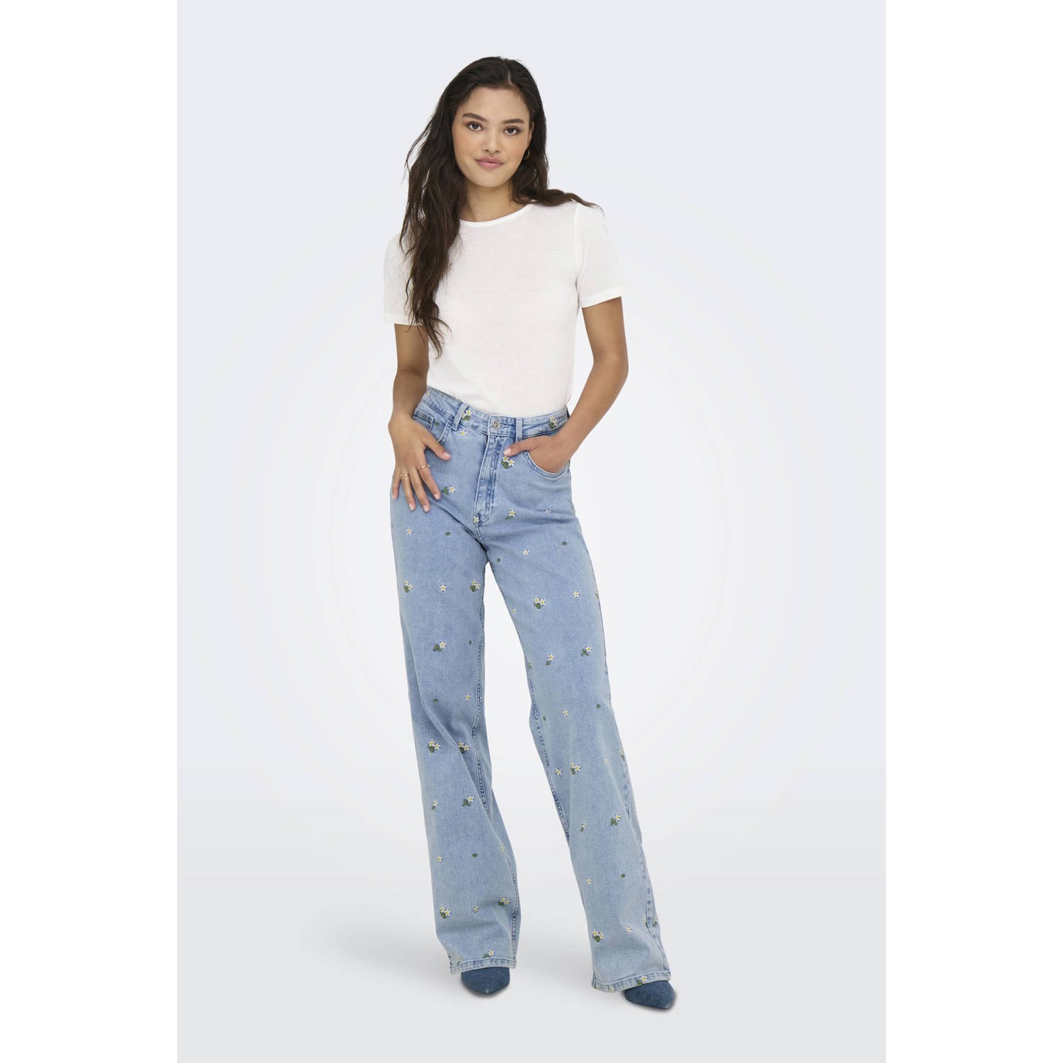ONLY high waist wide leg jeans light blue denim