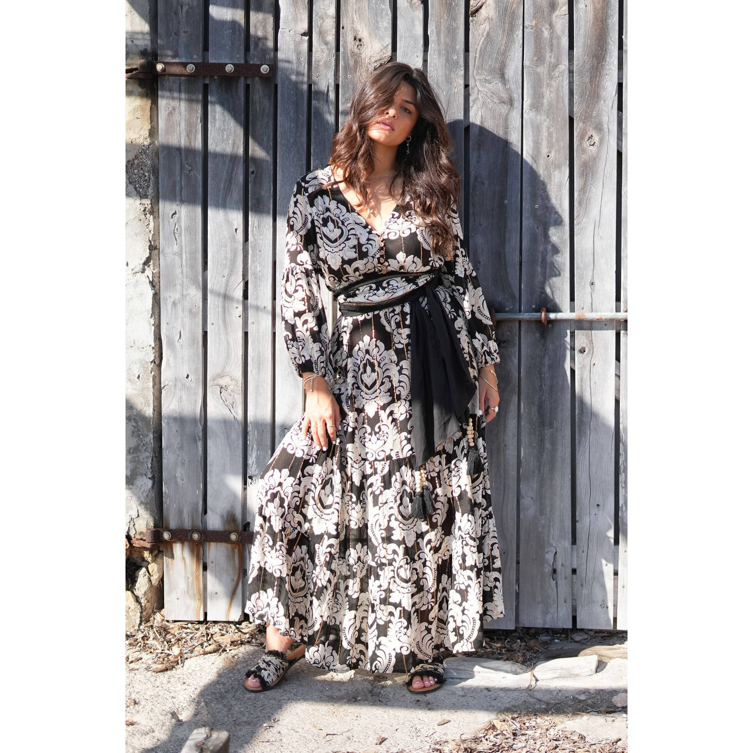 IBZmode maxi jurk met lurex zwart