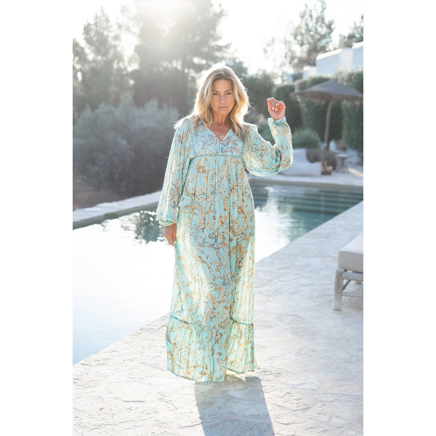 IBZmode maxi jurk met lurex mintgroen