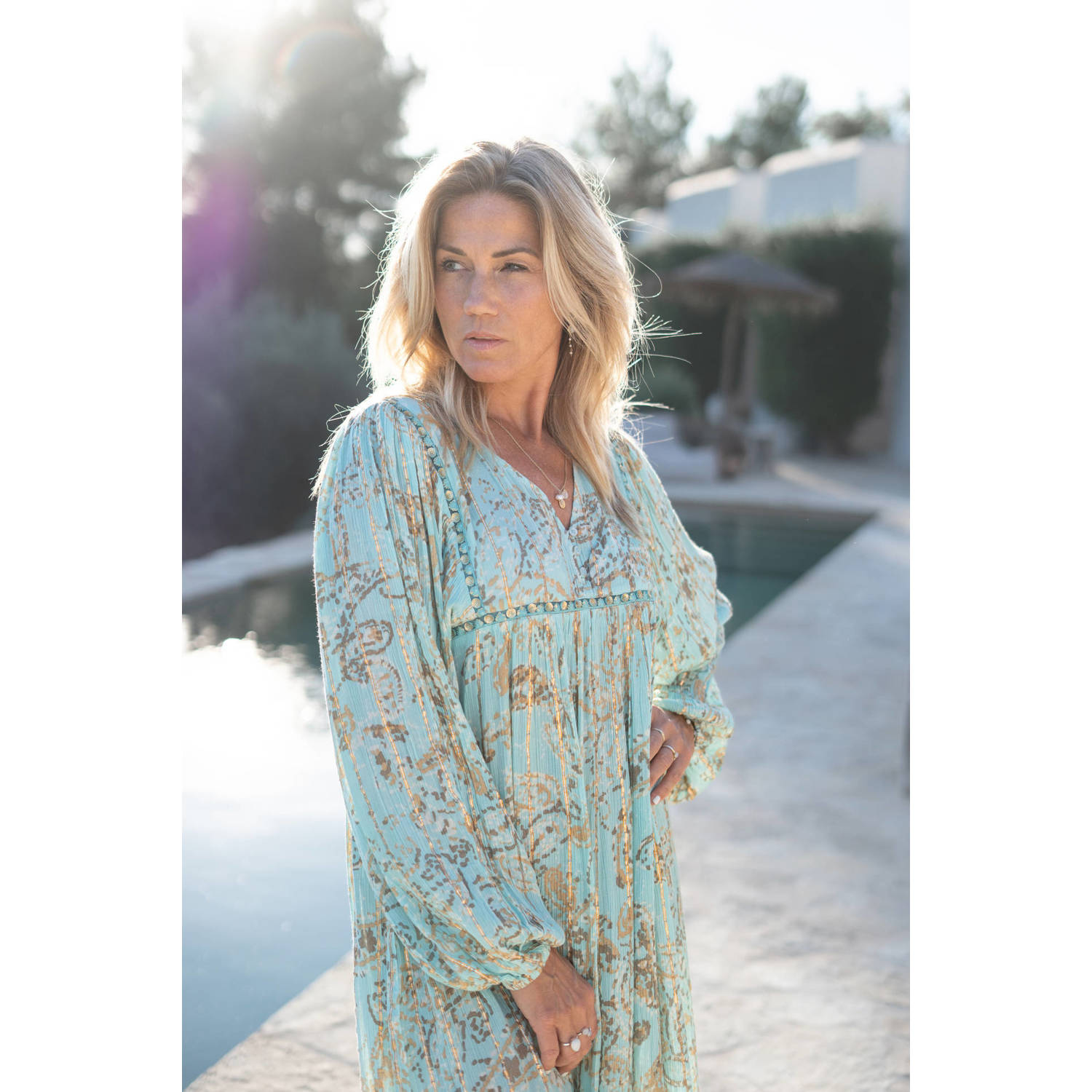 IBZmode maxi jurk met lurex mintgroen