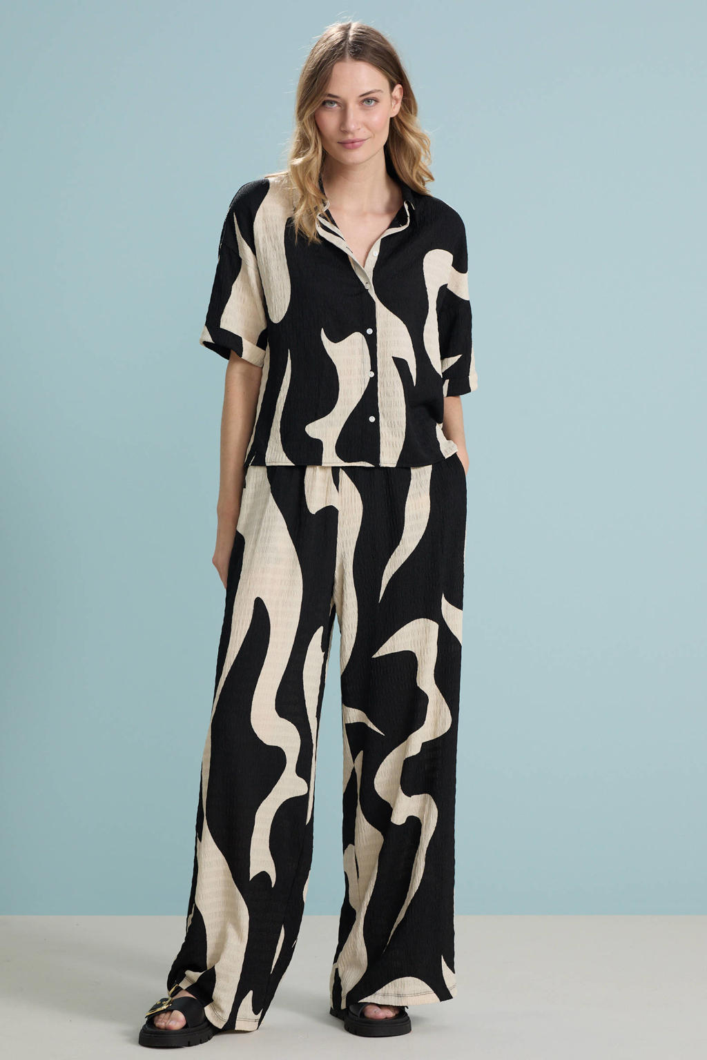 VILA regular waist casual broek zwart