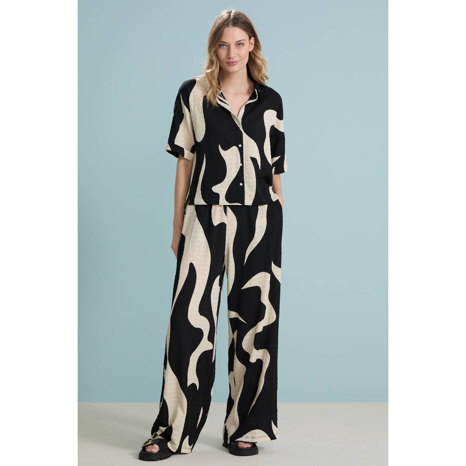 VILA regular waist casual broek zwart